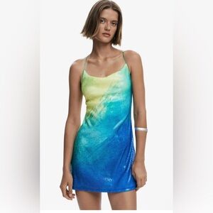 Desigual Gradient Blue and Yellow sequin Dress